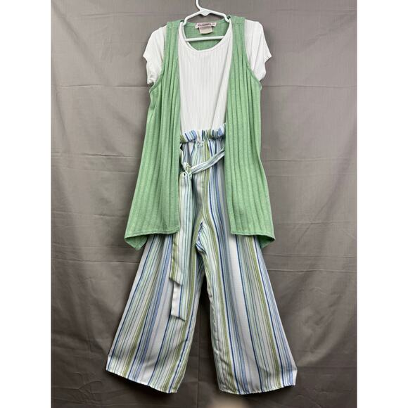 Love Squared Girls Boho Stripe Romper & Open Front Cardigan Vest, Size 8 - Picture 1 of 4